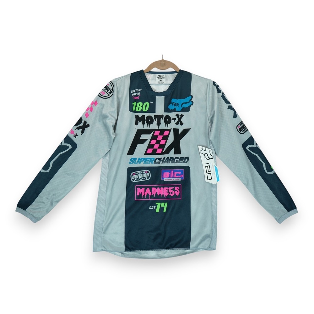 NWT‎ Fox Racing 180 Youth Moto Jersey Supercharged Motocross YXL Gray Dirt Bike
